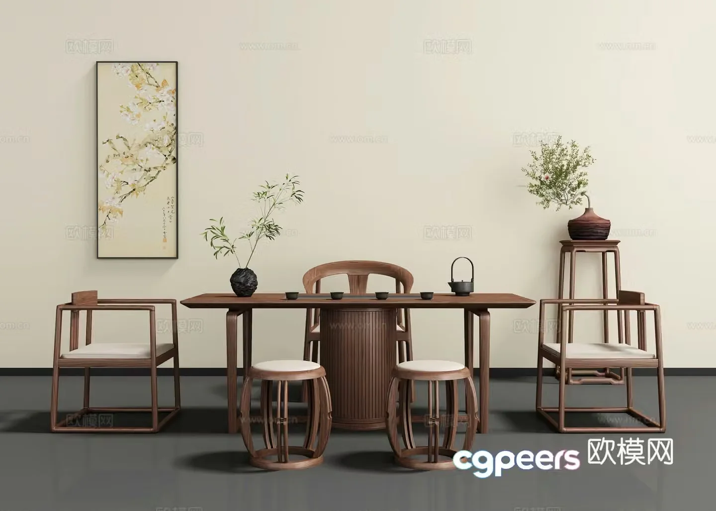New Chinese style tea table and chair 3D model