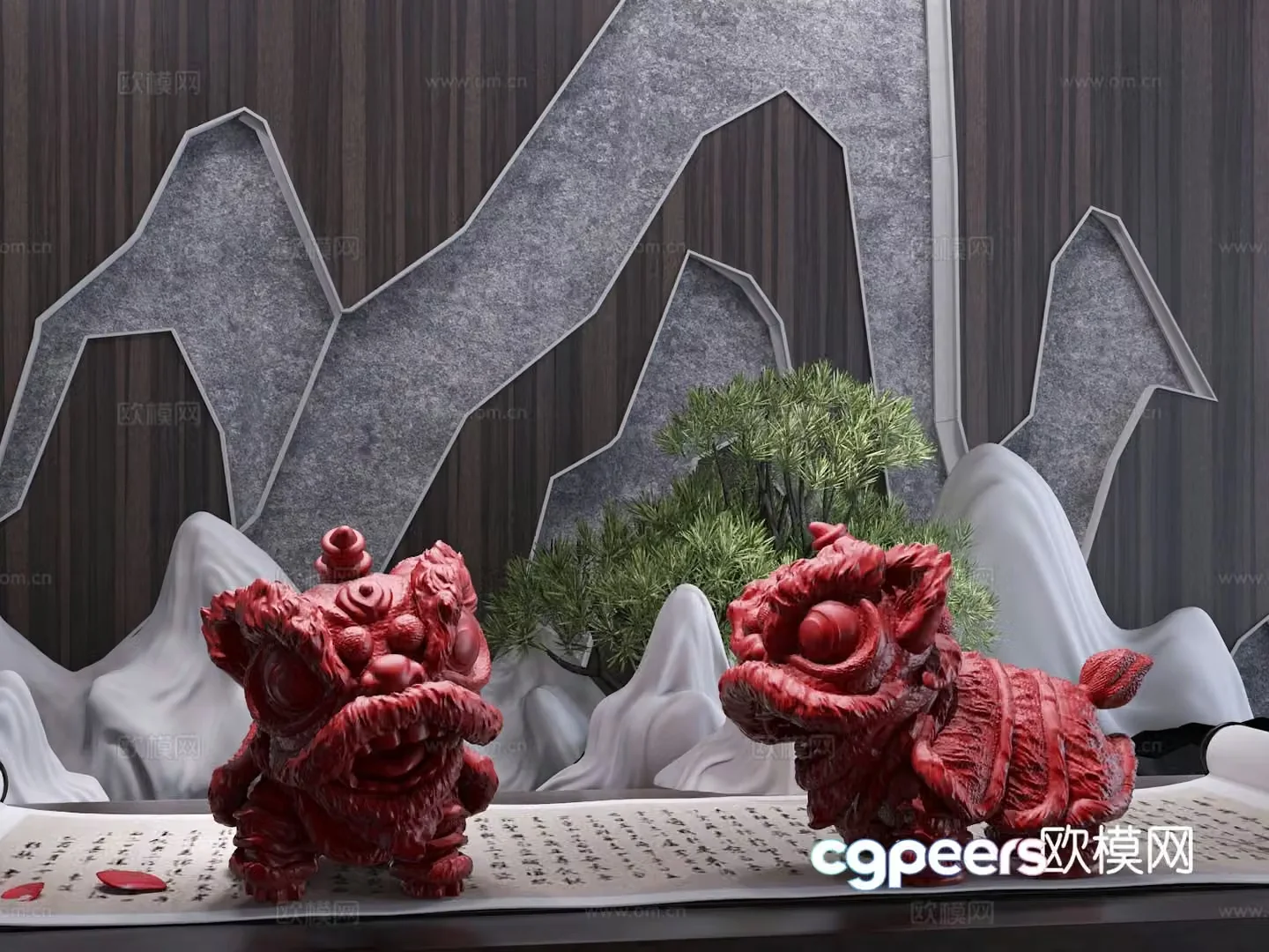 New Chinese style standing lion waking sculpture art ornaments 3D model