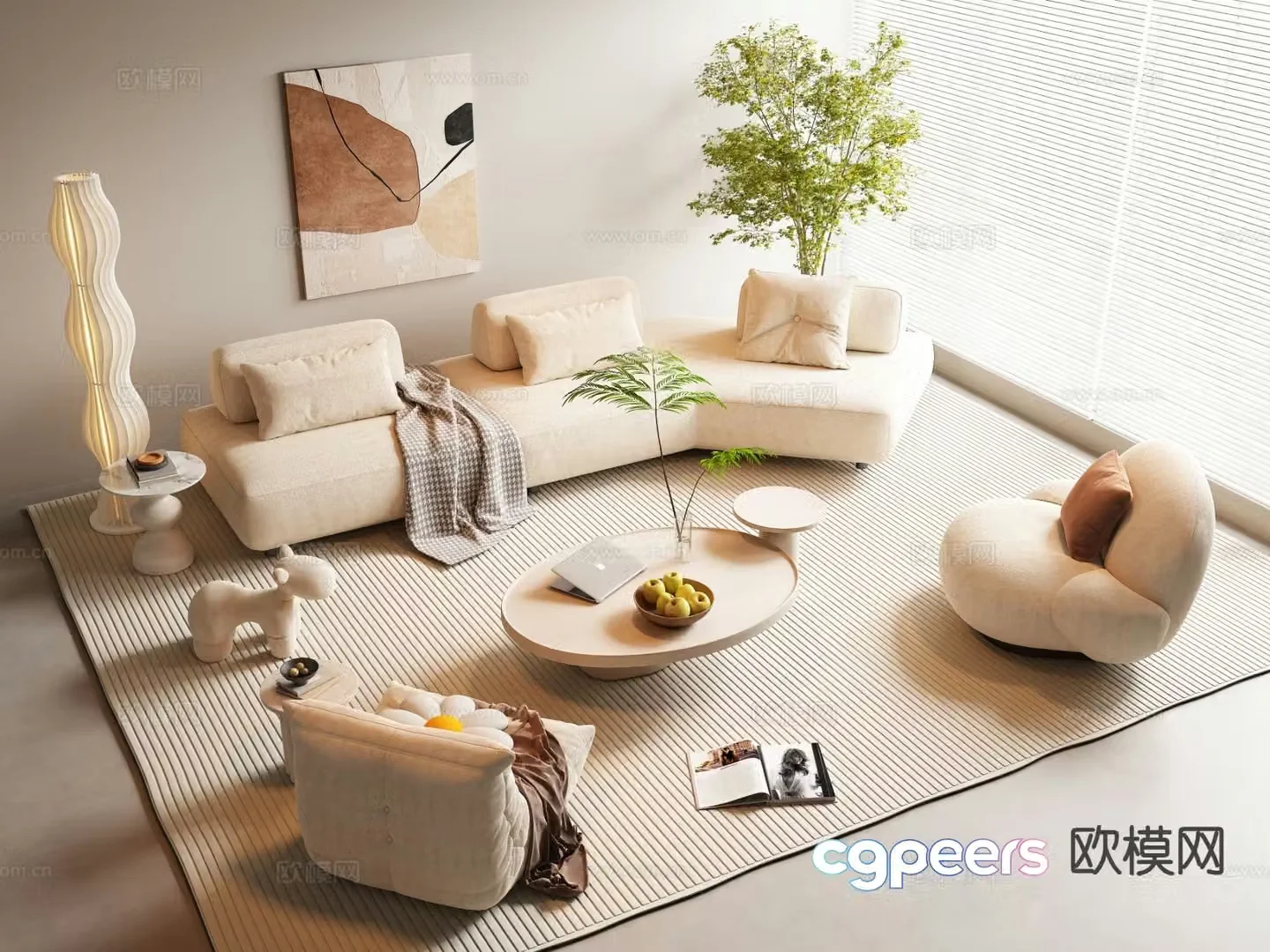 Cream style sofa modular sofa 3d model