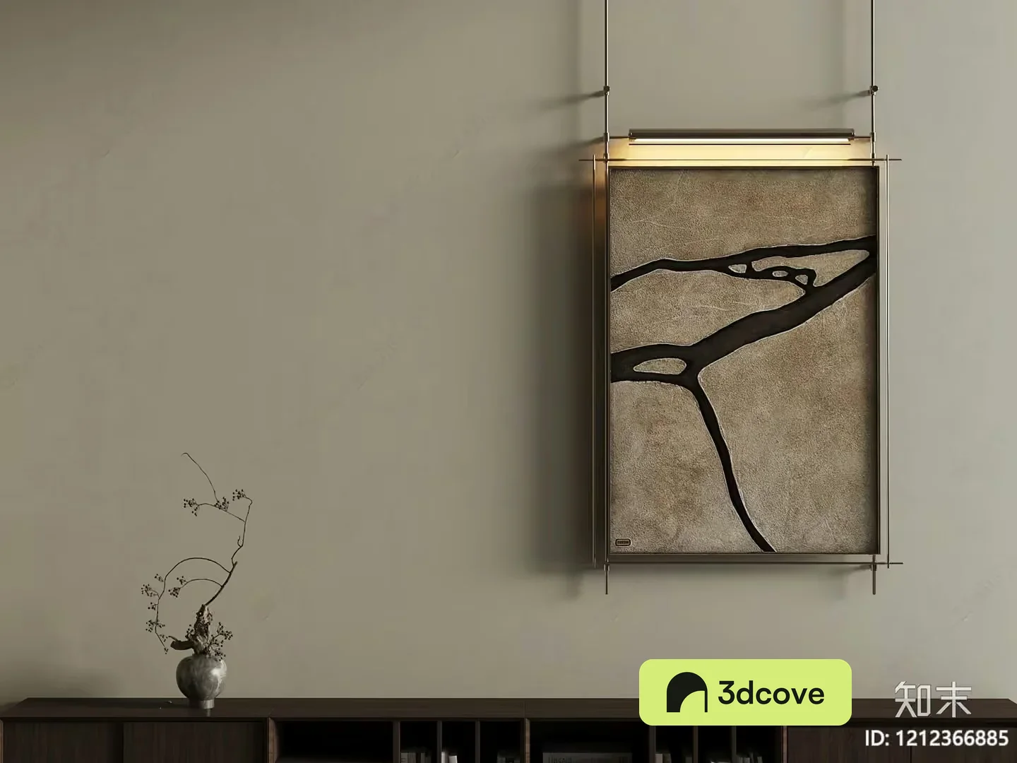 A Minimalist Wall Art Piece With A Light Fixture And A Shelf