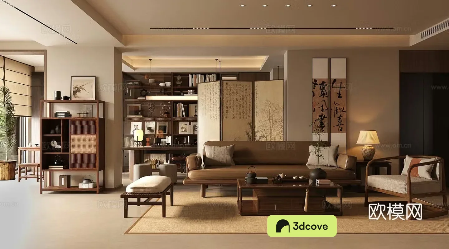 New Chinese-style Zen living room Chinese-style Song-style living room Sofa coffee table combination Song-style aesthetic living room