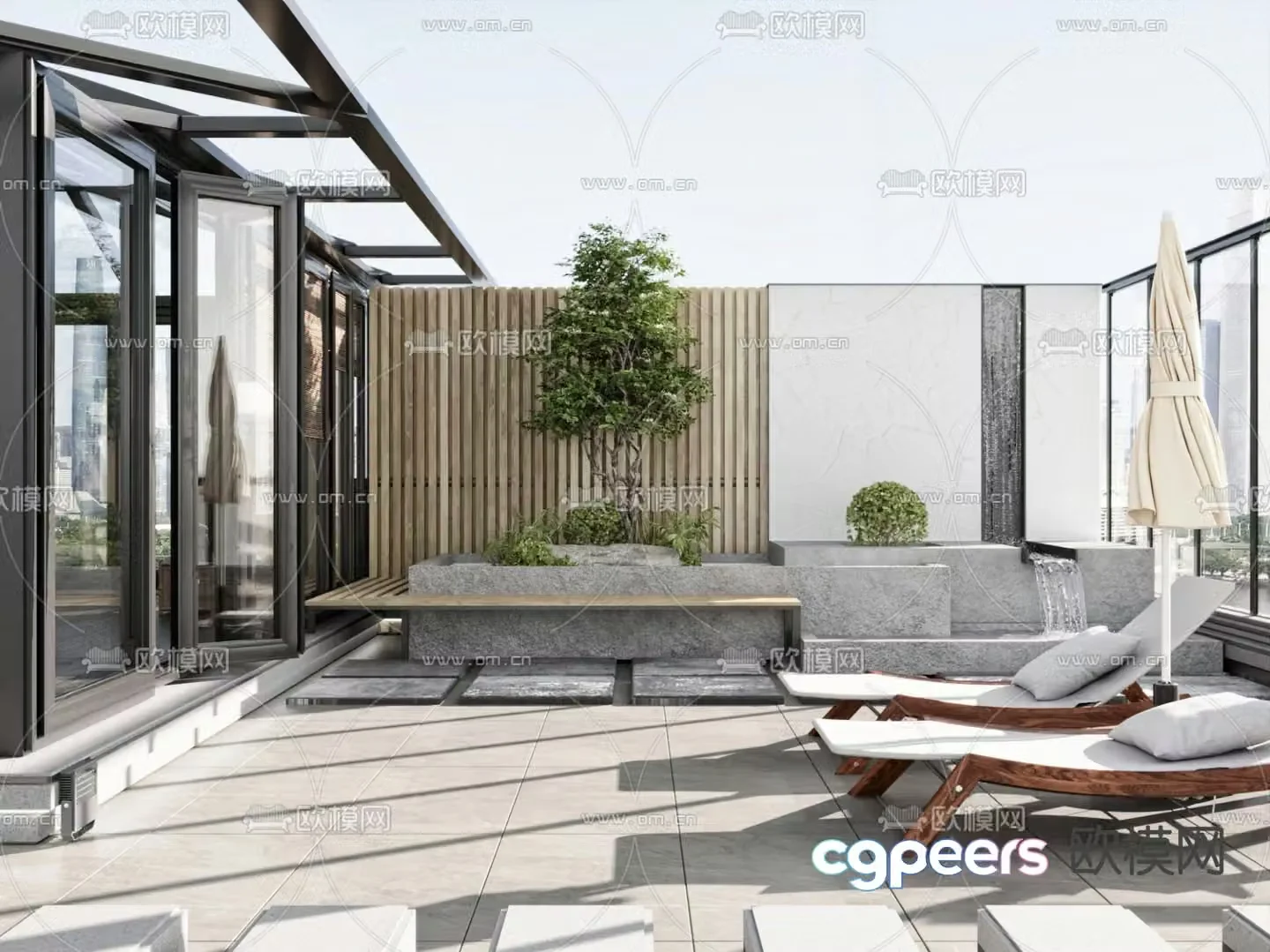 Modern balcony terrace roof garden 3d model