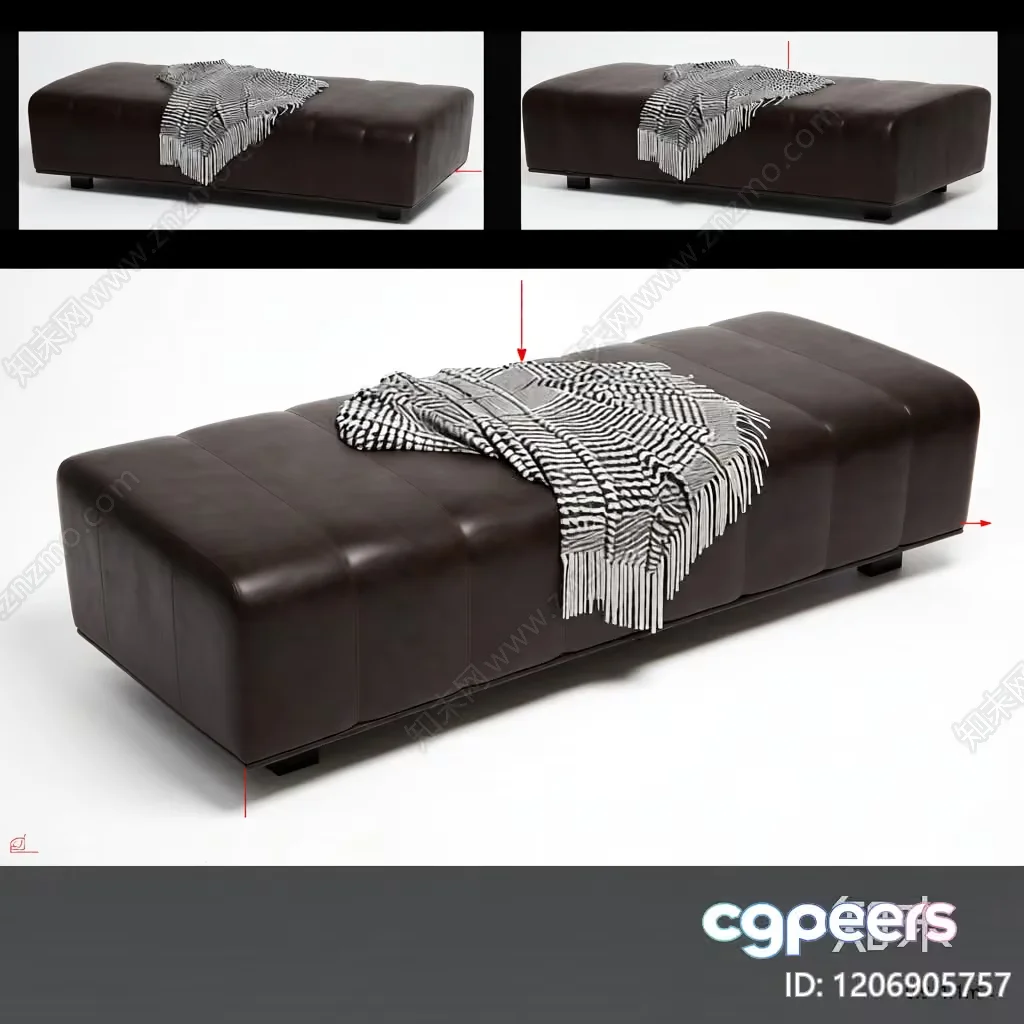 A Black Leather Ottoman 3D Model – 5818 – VRAY Render