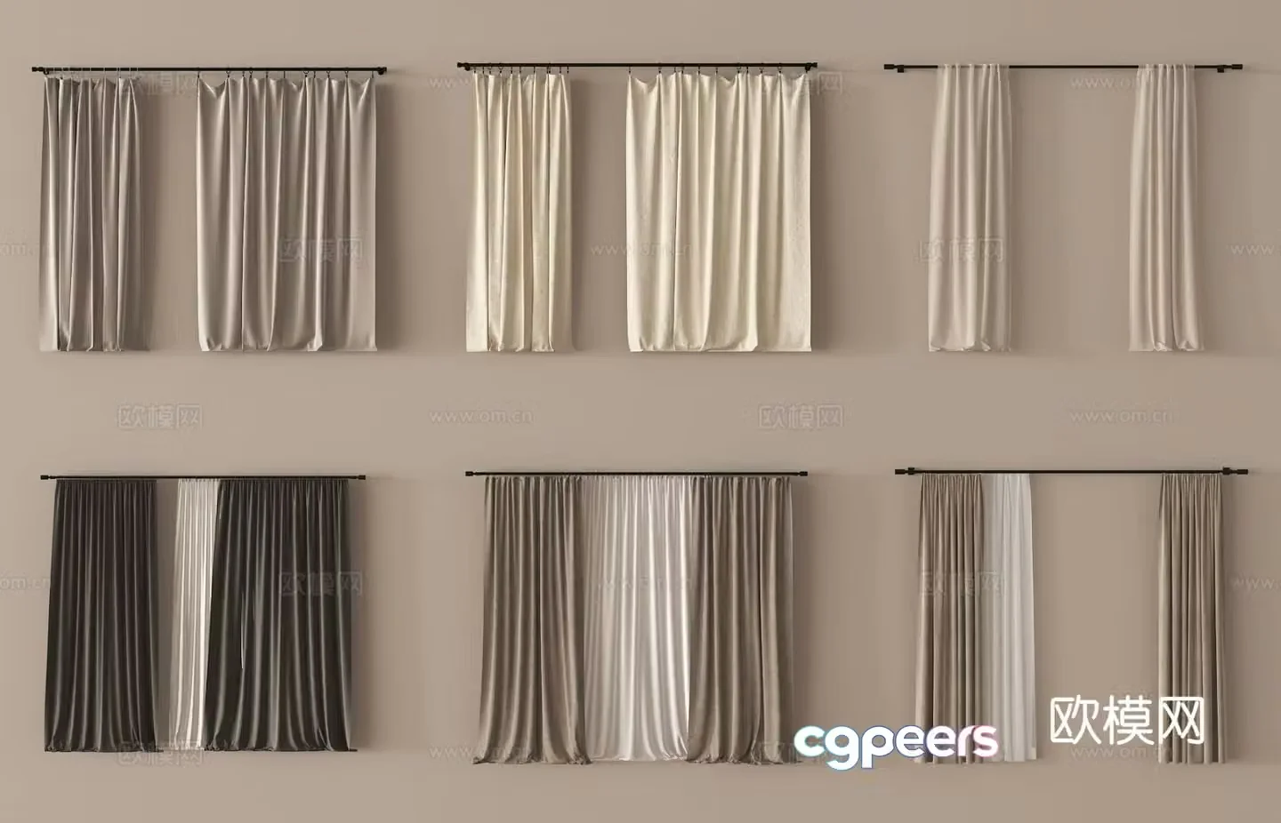 Modern curtains gauze curtains solid color curtains 3d model