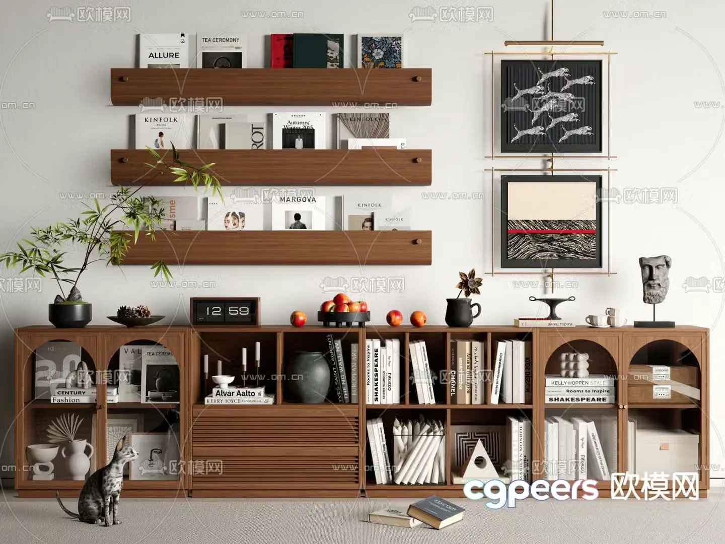 Medieval style bookcase display cabinet low cabinet 3d model
