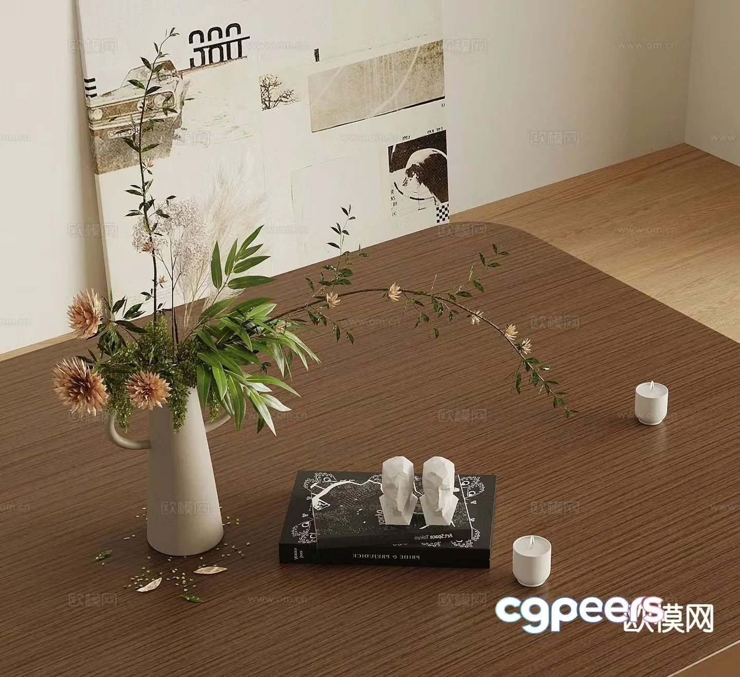 Modern decorations tableware books vases 3D model
