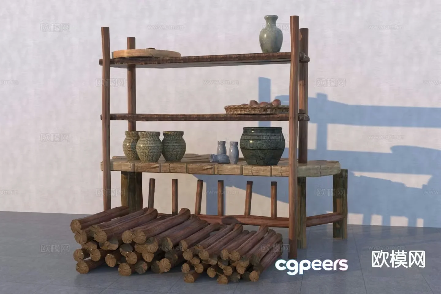 Chinese style decorative rack storage rack 3d model