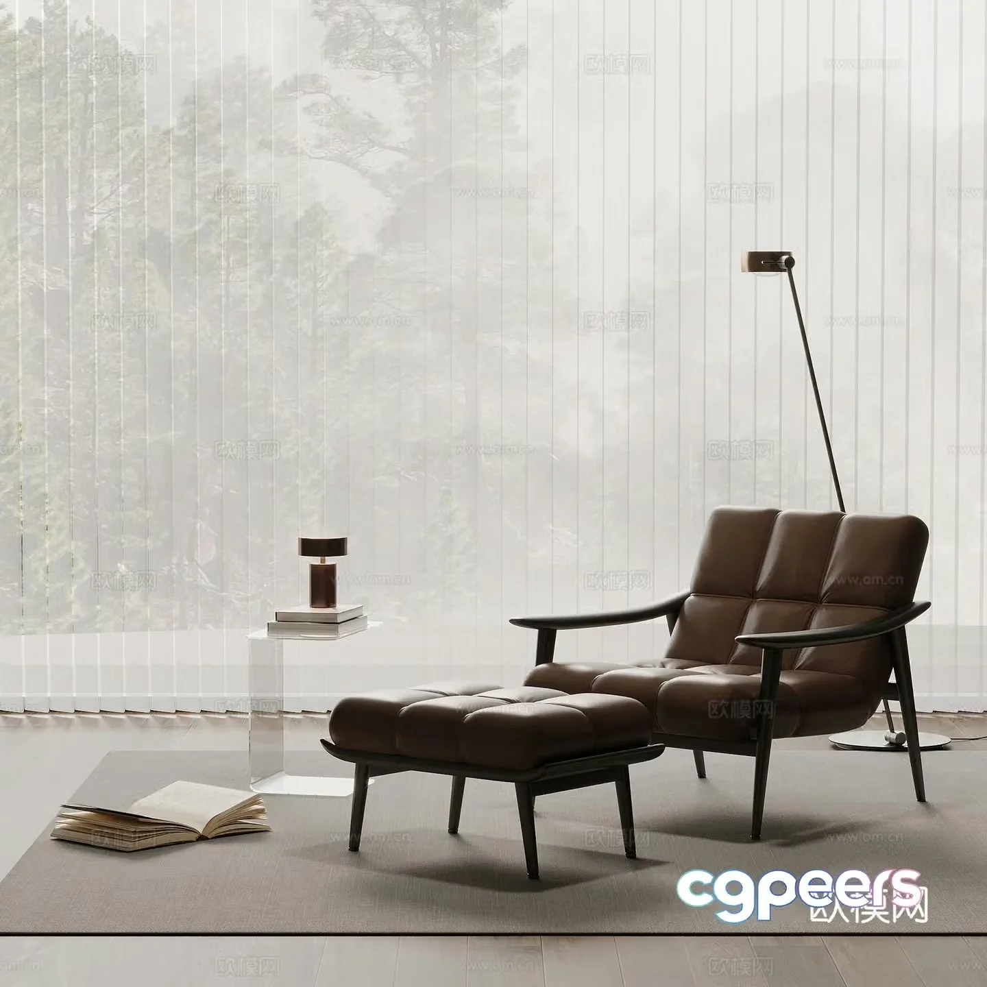 Modern casual chair single sofa side table floor lamp 3d model