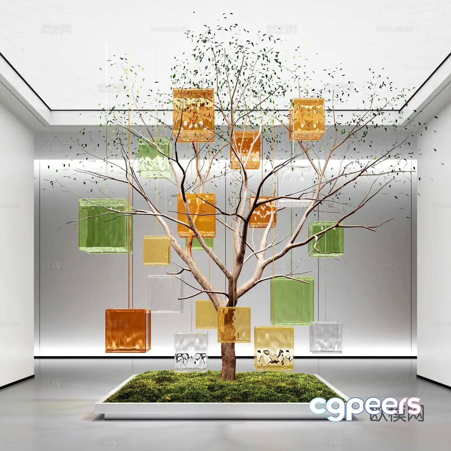 Modern art installation glass installation interior landscape 3d model