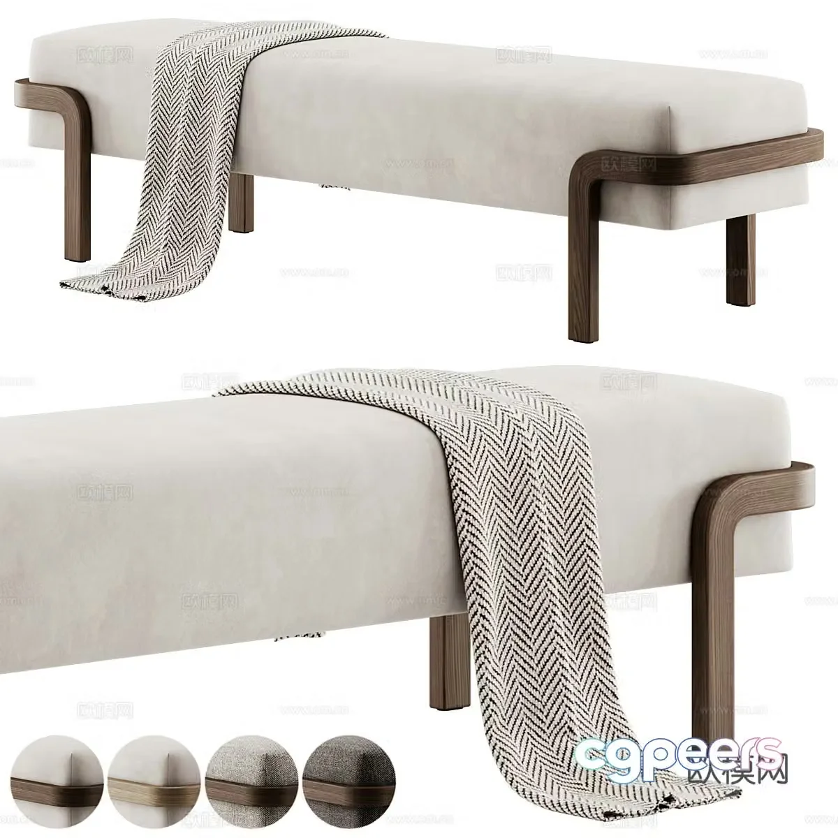 New Chinese style fabric bench strip bench tail stool 3D model