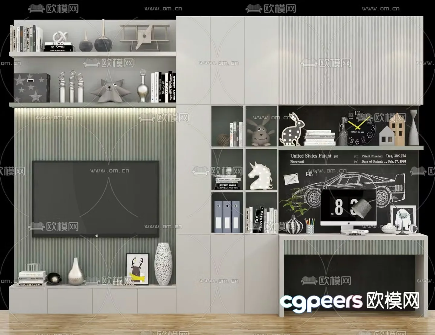 Modern children’s bookcase TV wall 3d model