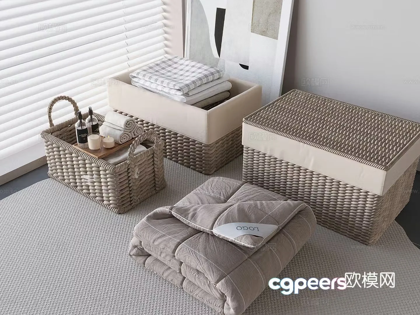 Woven storage basket storage basket Clothing basket straw woven storage basket Storage box Clothing storage box Aromatherapy feather 3D model