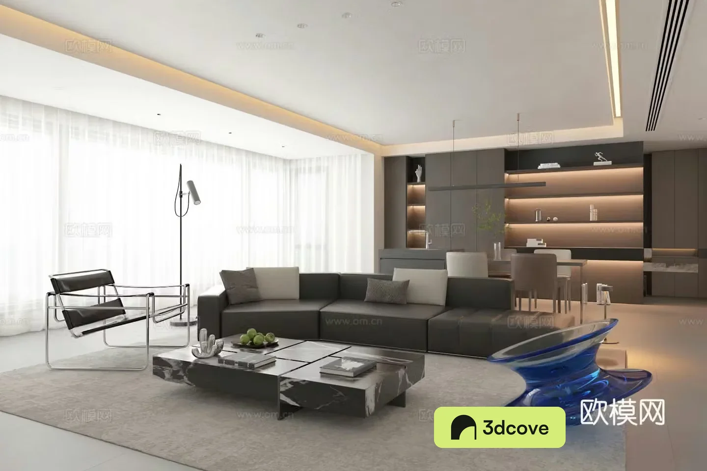 Modern style living and dining room