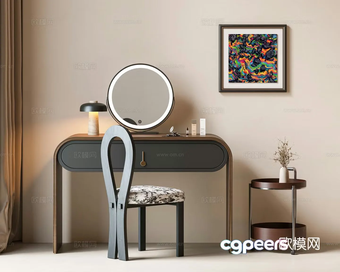 Modern medieval dressing table dressing chair makeup mirror makeup table makeup stool combination medieval side table medieval 3D model