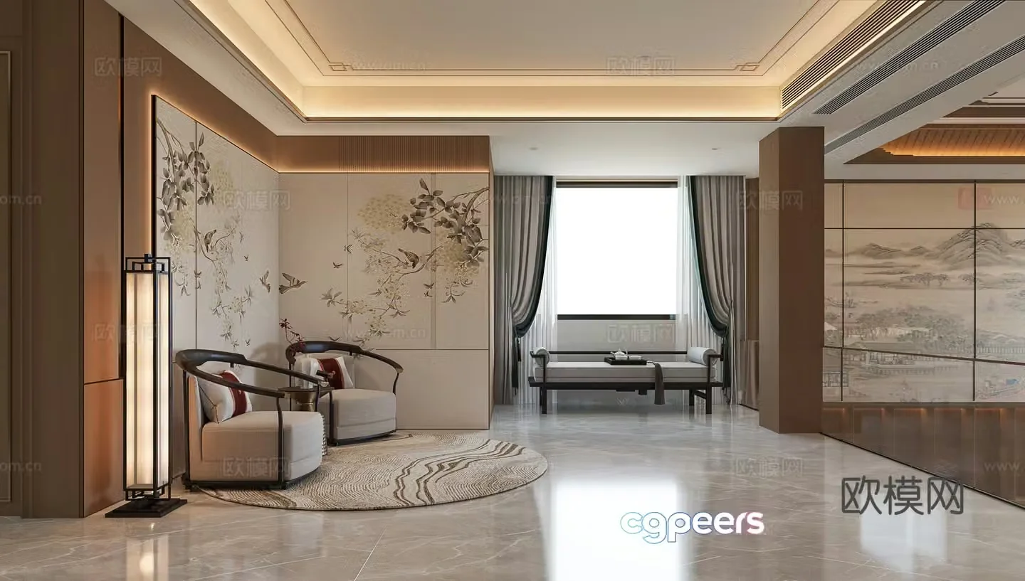 New Chinese style home living room New Chinese style living room New Chinese style leisure chair 3D model