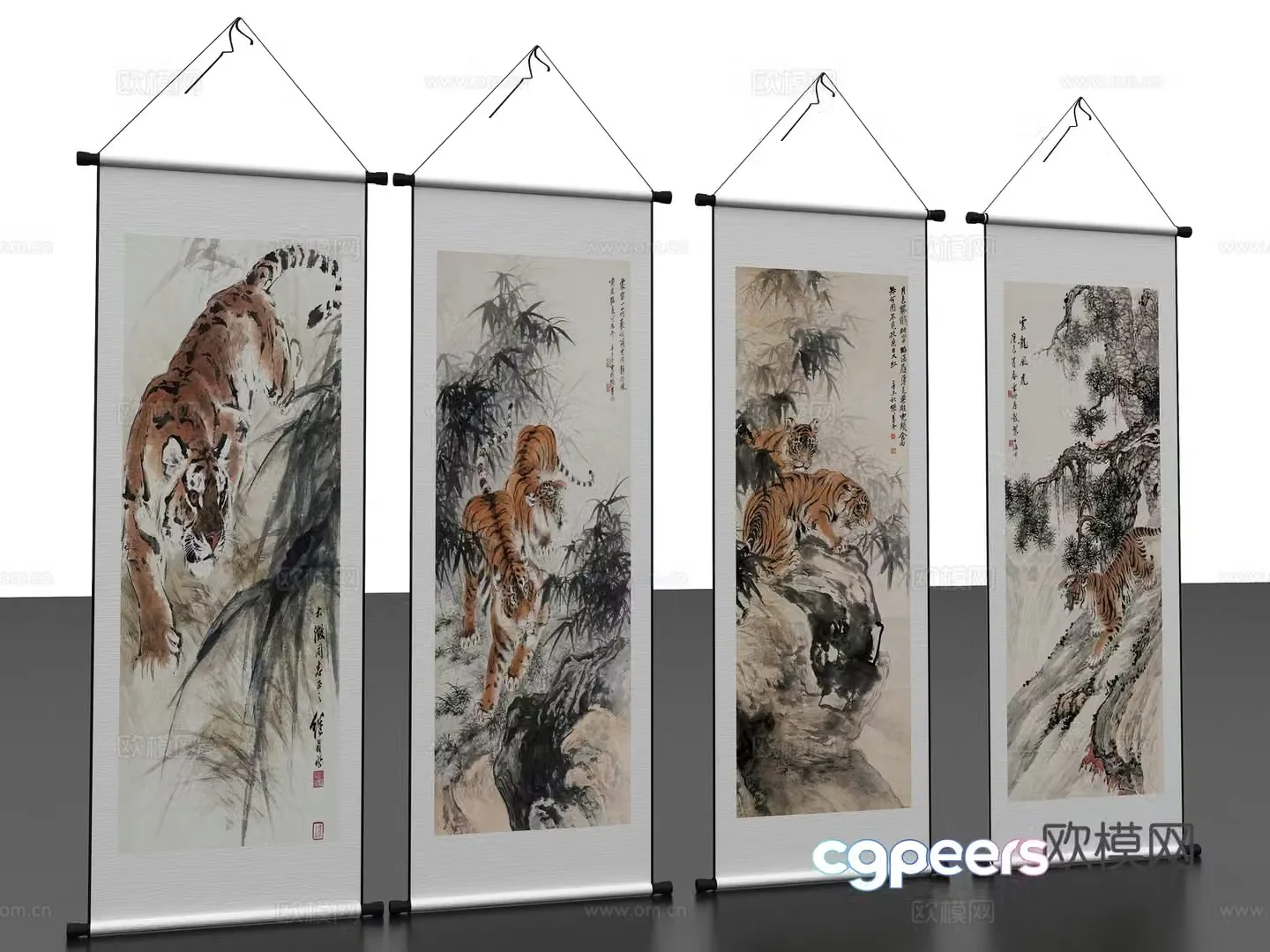Chinese scroll calligraphy and painting calligraphy and painting decorative painting 3D model