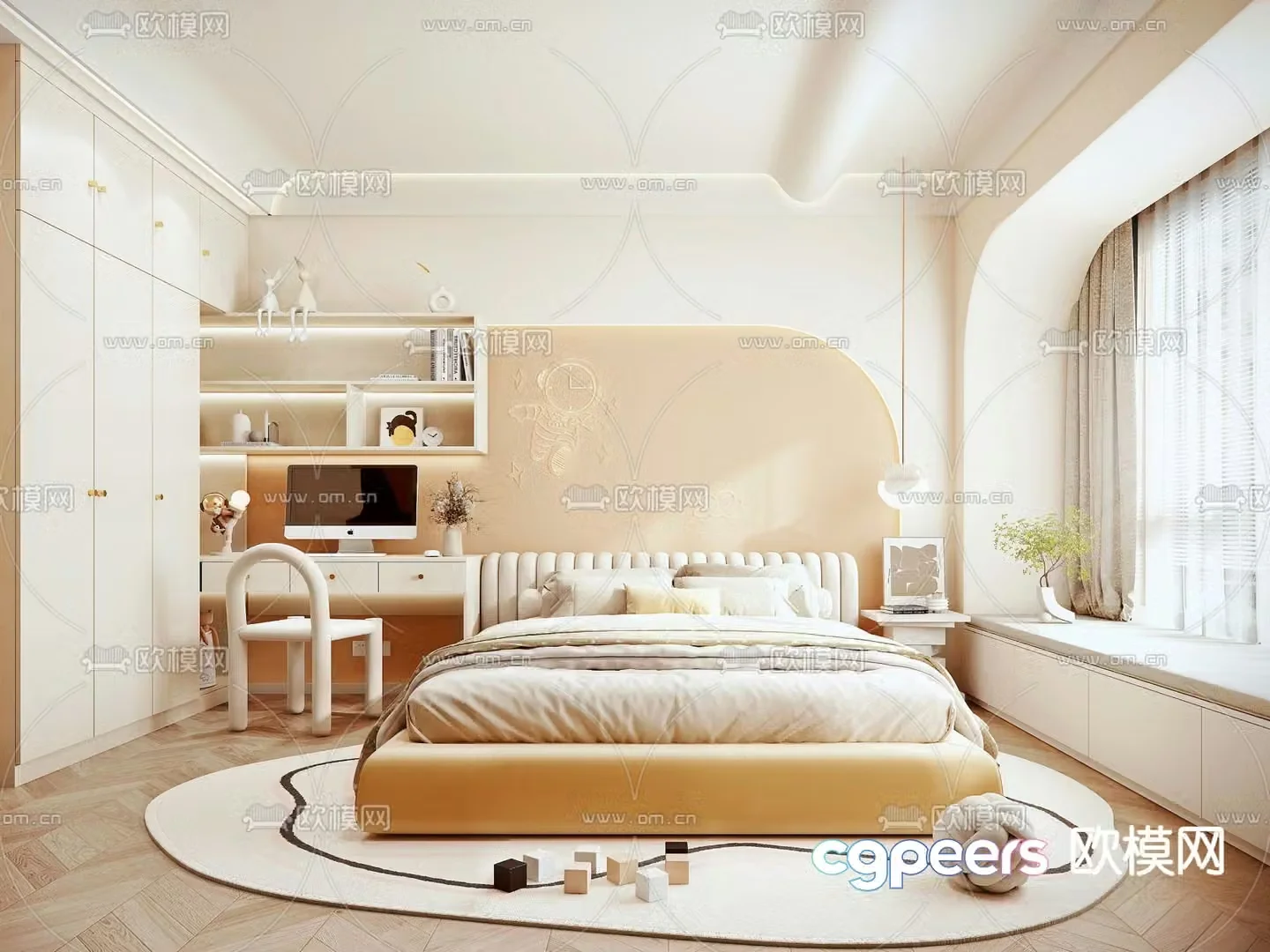 Cream style bedroom children’s room 3d model