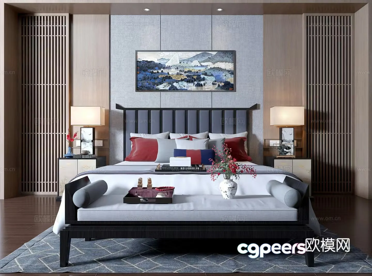 New Chinese double bed combination 3D model