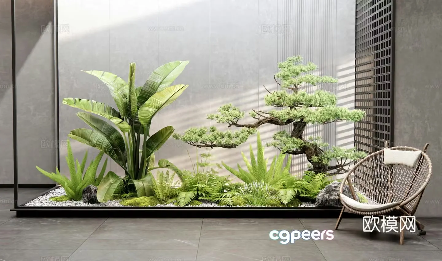 Modern interior landscape sketch fern 3d model