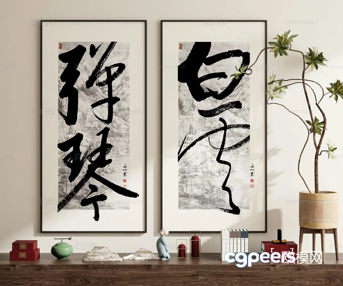 New Chinese calligraphy and painting calligraphy 3D model
