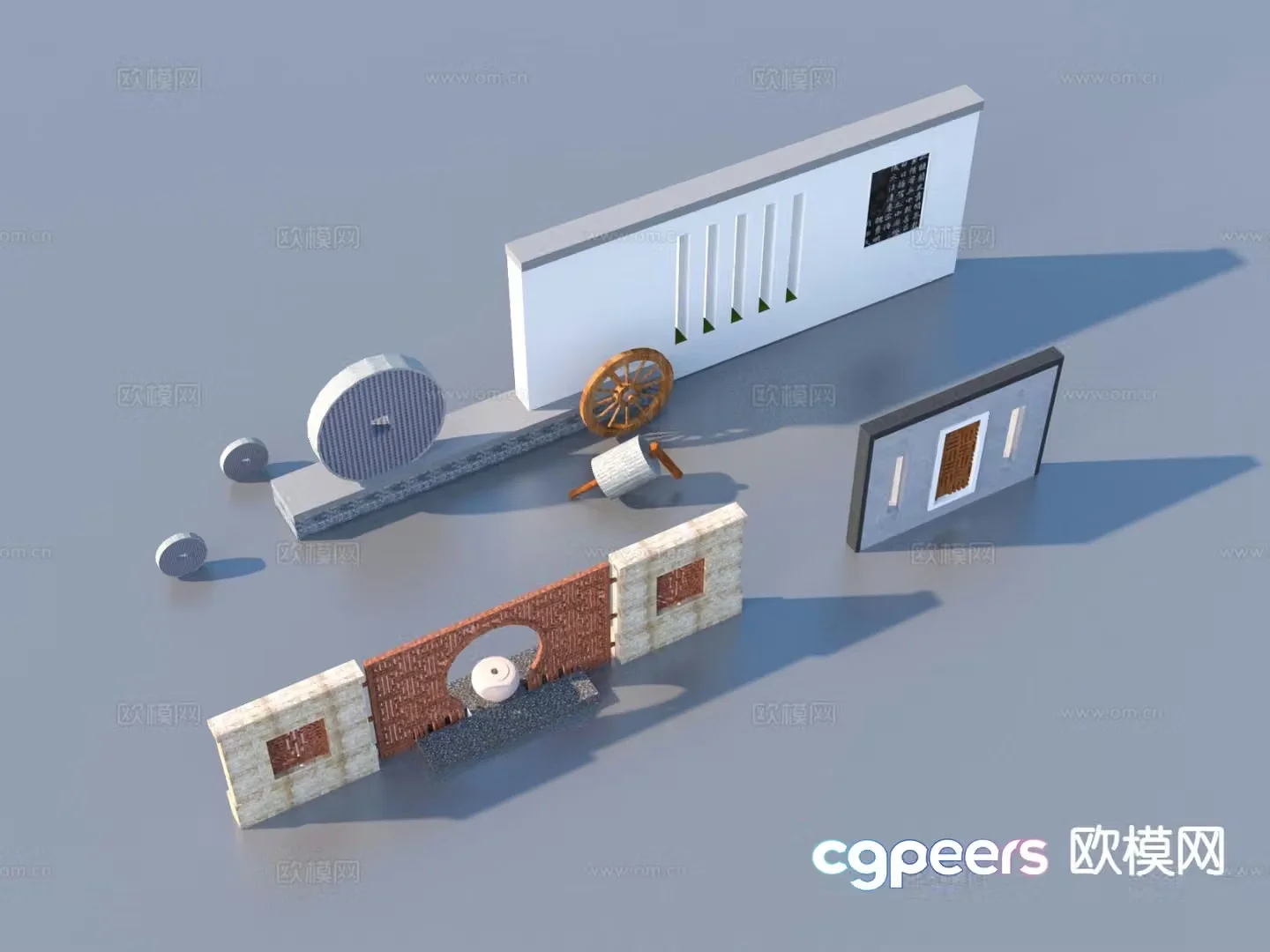 New Chinese style fence landscape wall courtyard wall 3D model
