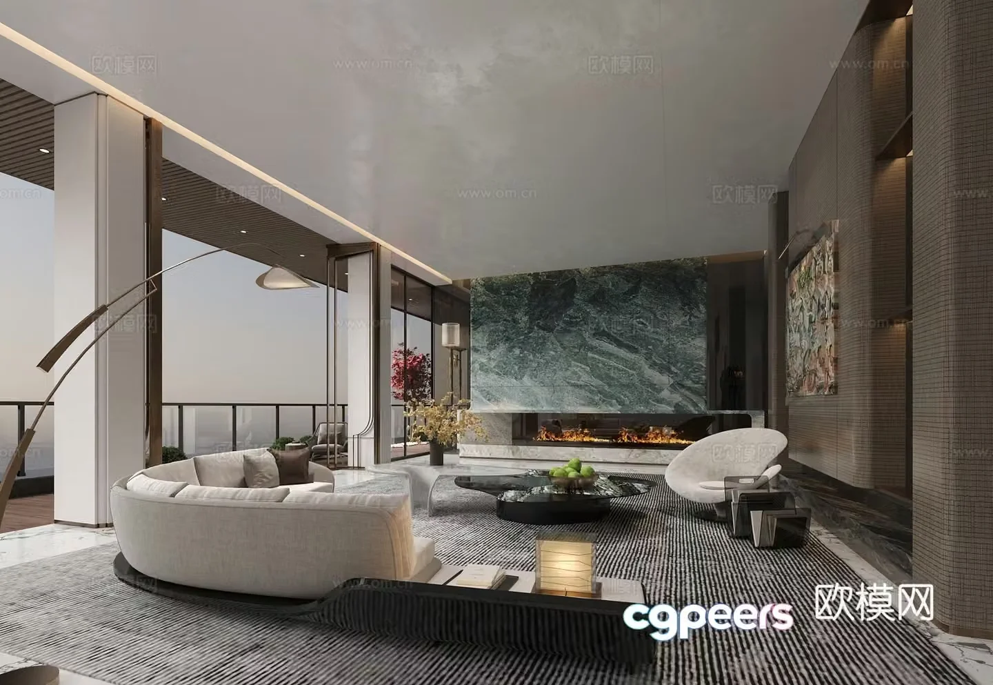 Modern light luxury villa living room 3d model