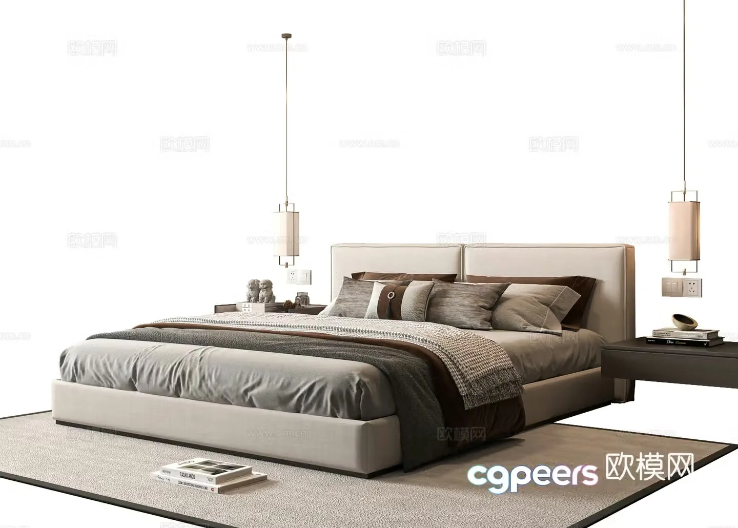 New Chinese style double bed 3D model
