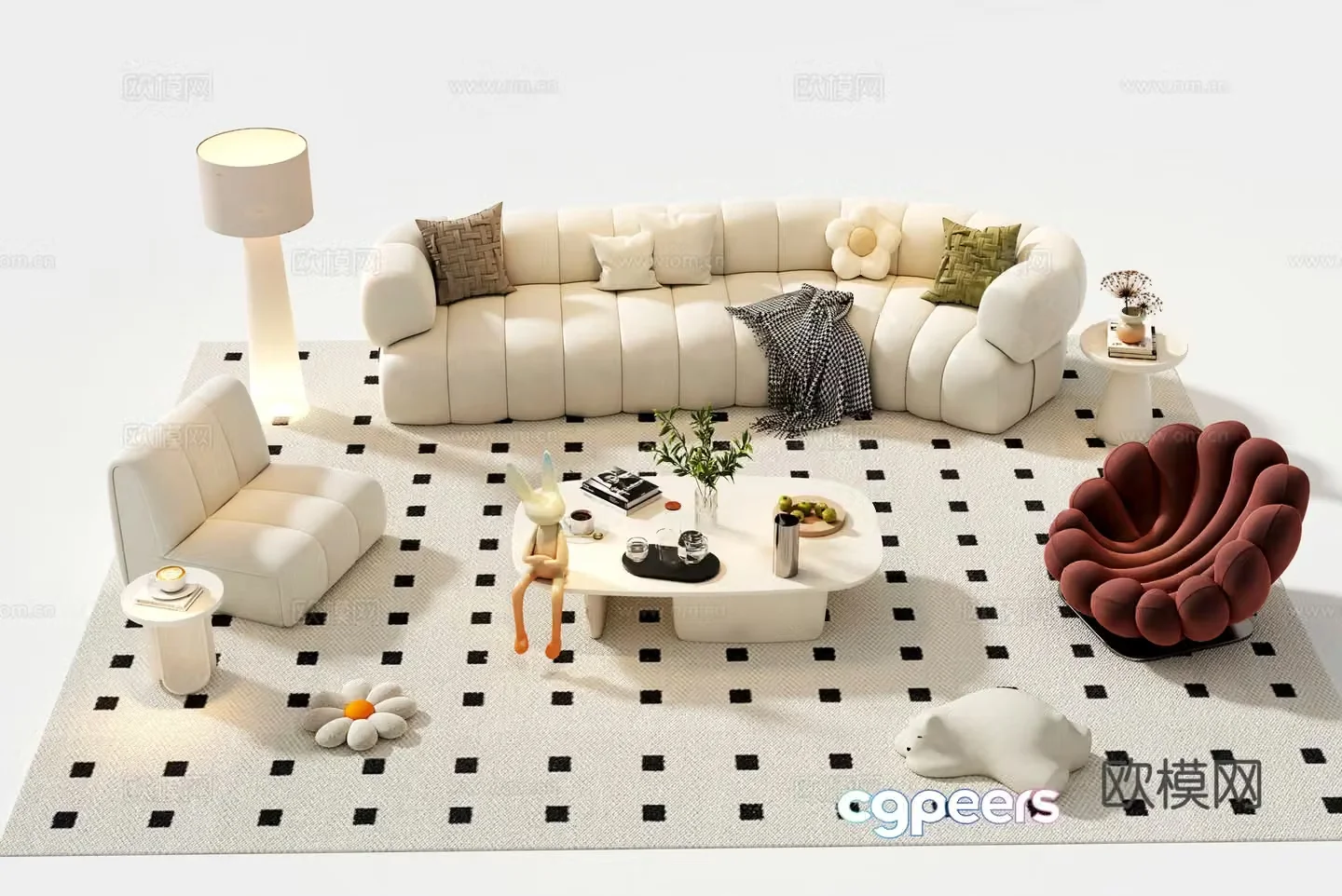 Creamy wind combination sofa 3d model