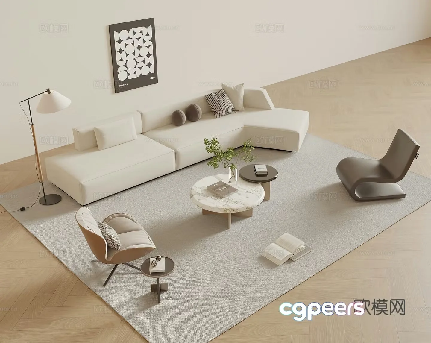 Modern sofa coffee table combination curved sofa leisure chair 3d model