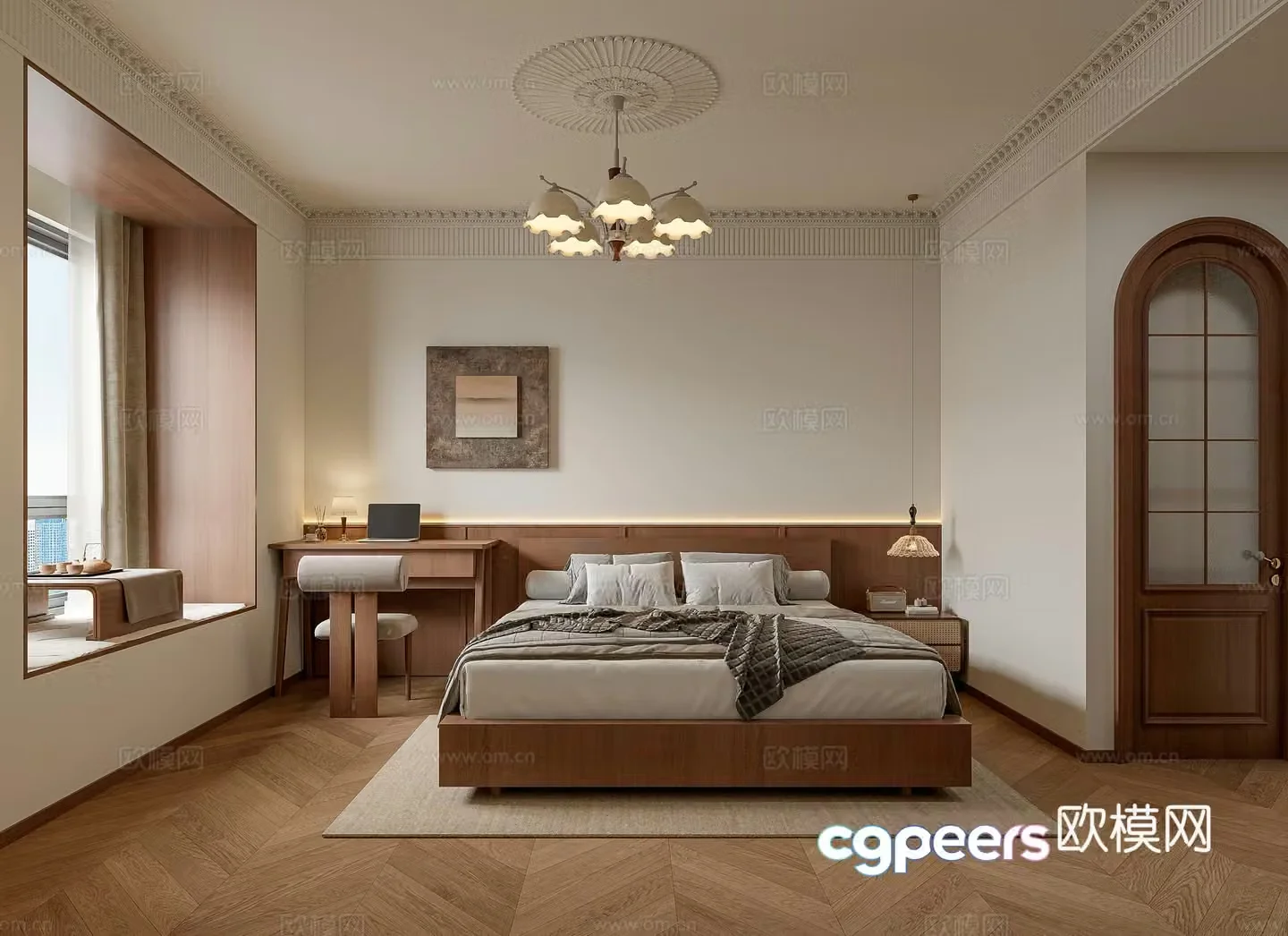 Middle style bedroom Wasabi bedroom Natural style New Chinese style bedroom French style bedroom Chandelier 3D model