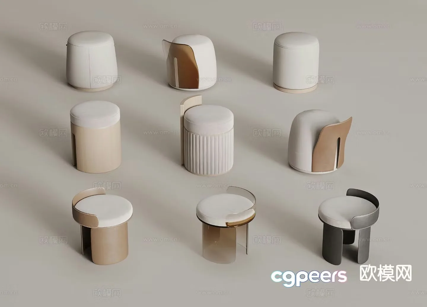 Modern stool sofa stool low stool shoe changing stool round stool 3D model