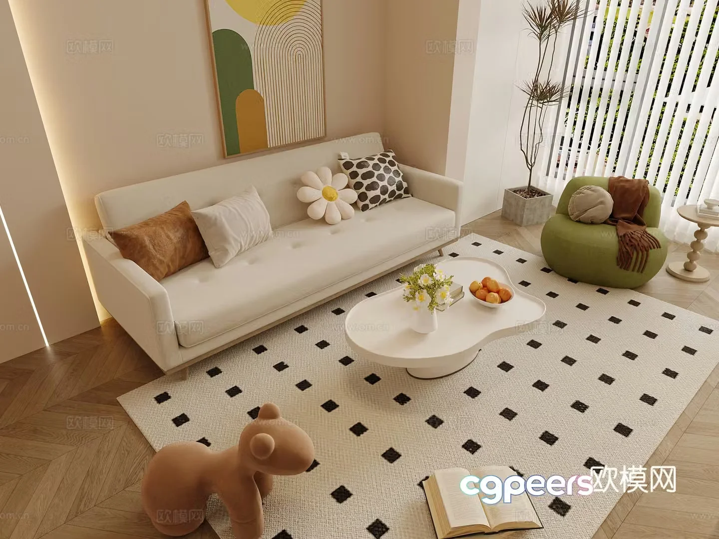 Cream style sofa modular sofa 3d model