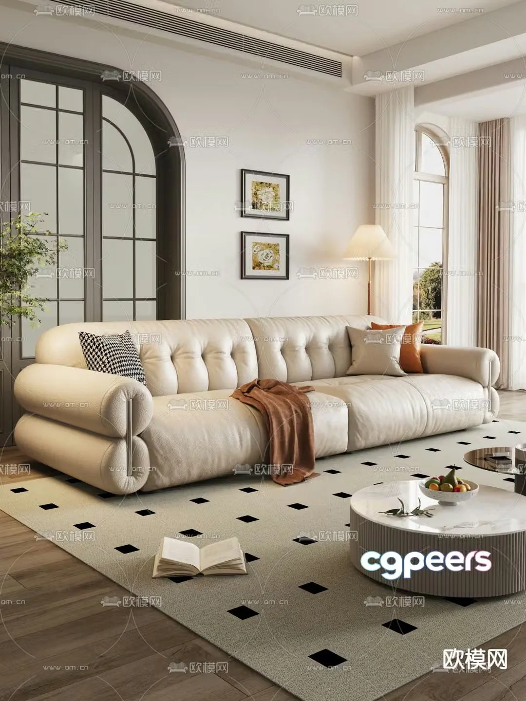 French multi-seater sofa 3d model