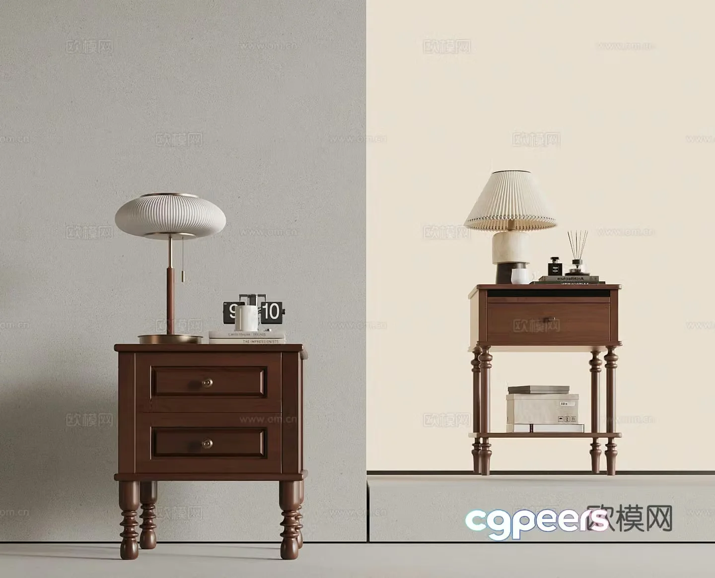 3D model of the night table in the middle of the ancient style
