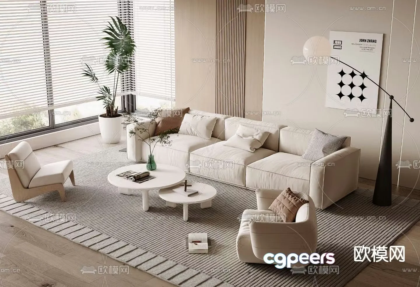 Cream style modular sofa 3d model