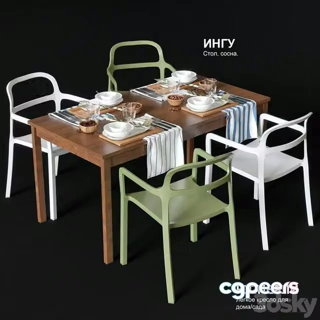 3ds Max Free – Dining table and chairs IKEA JOPPERLIG and INGU