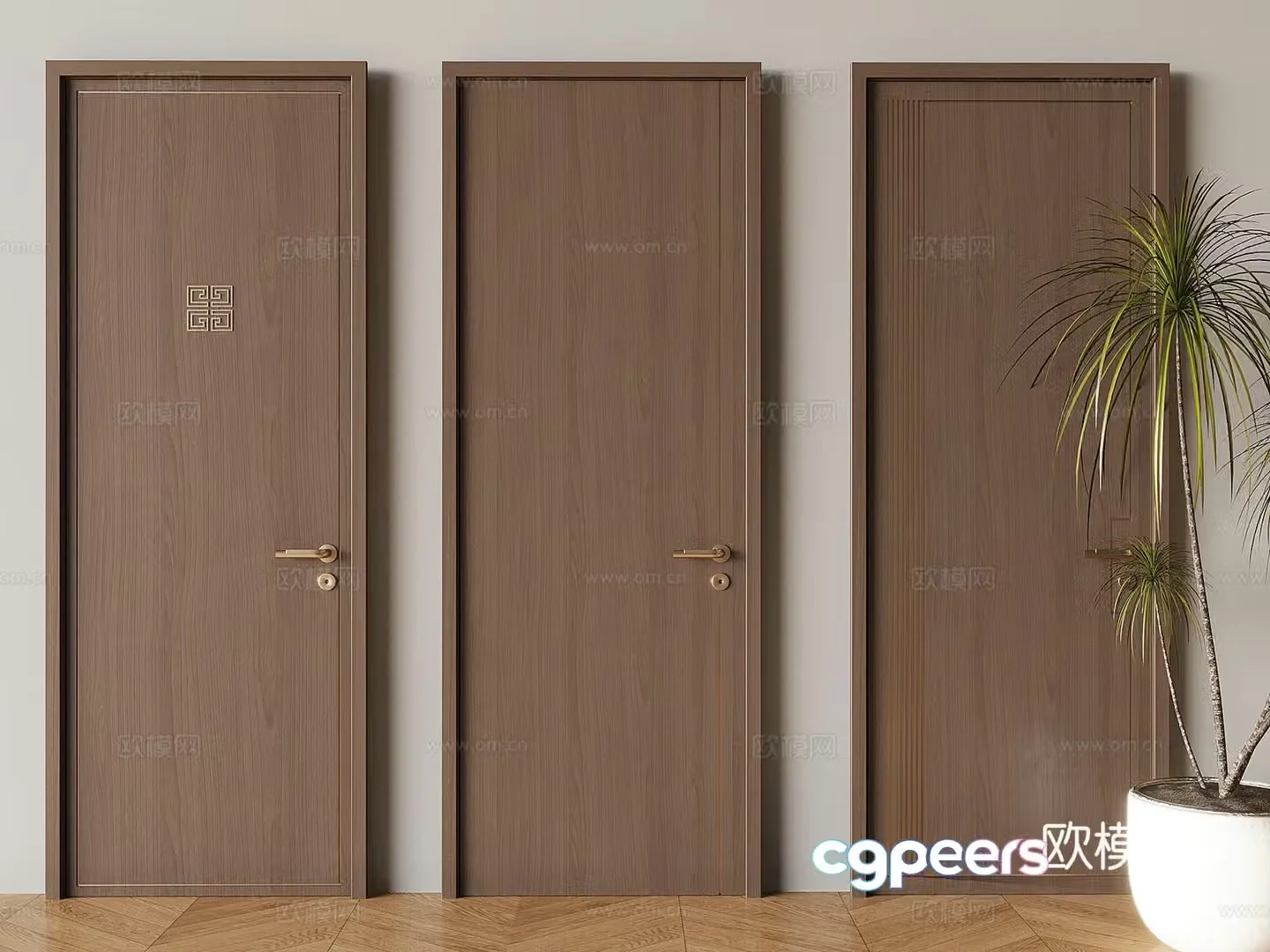 Chinese solid wood single-opening Chinese bedroom swing door 3D model