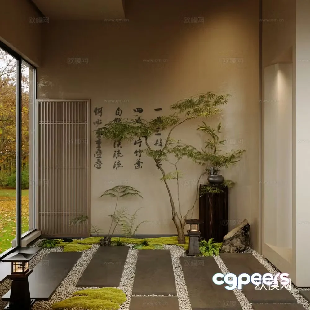 New Chinese-style interior landscape teahouse introductory landscape landscape sketch interior landscape landscaping plant pile 3D model