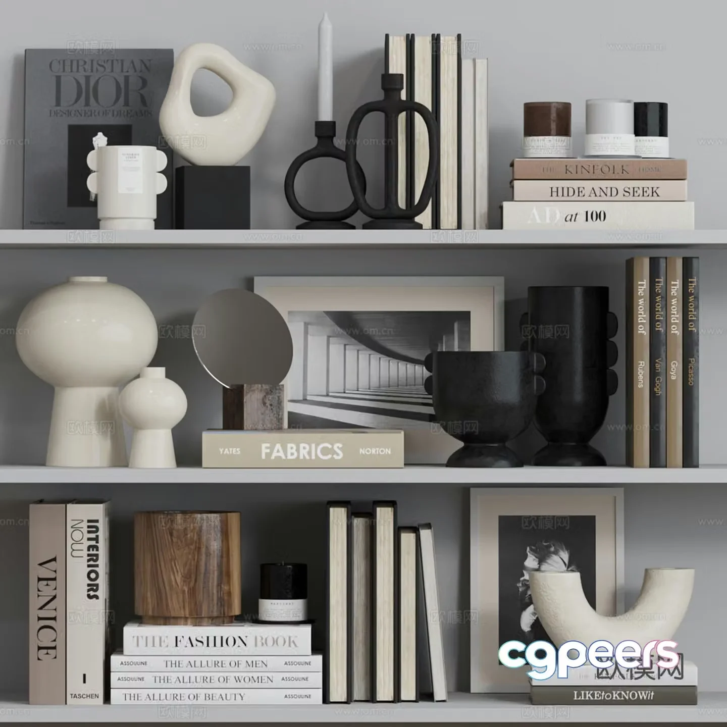 Bookcase ornaments books vase 3d model