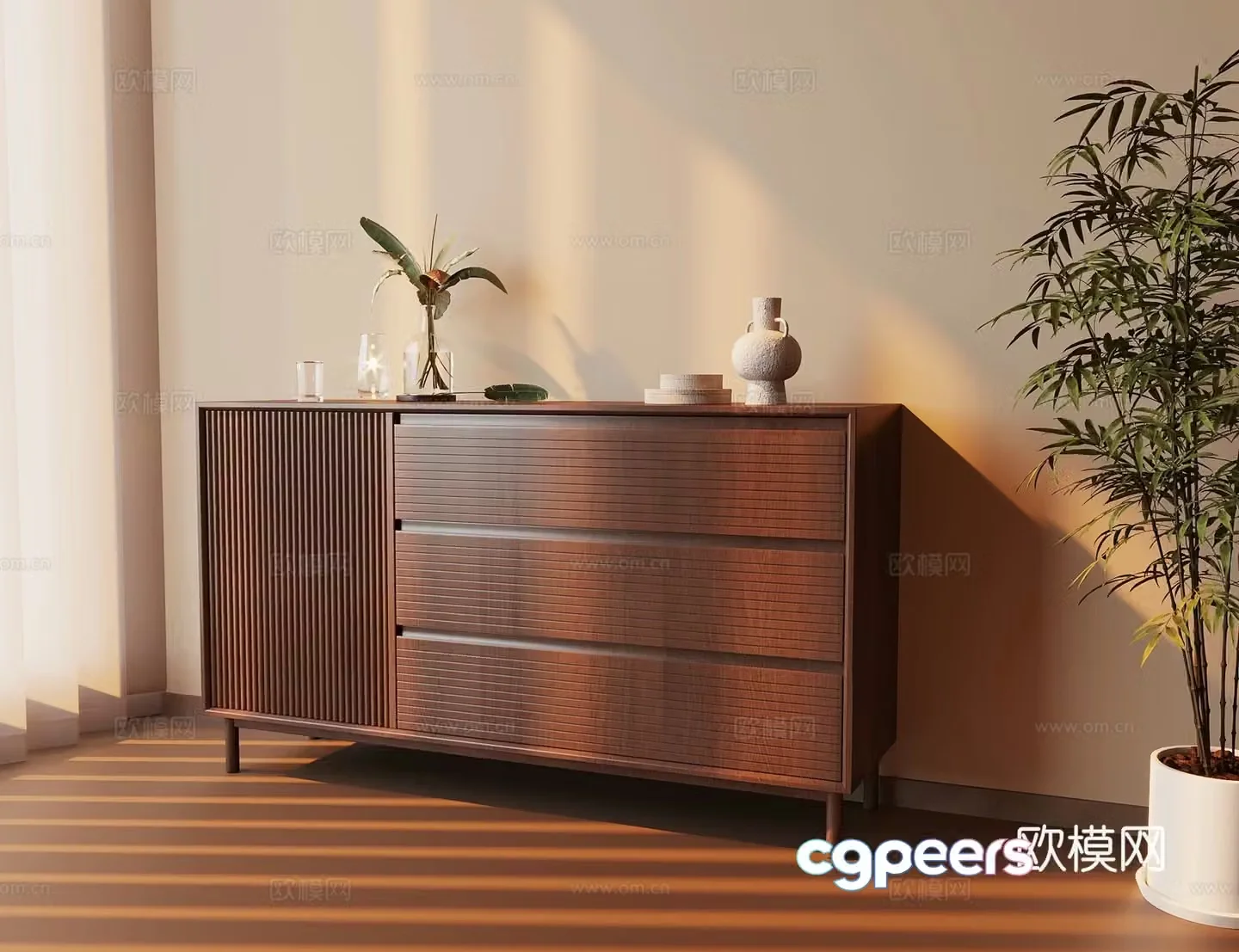 New Chinese style side cabinet entrance cabinet 3D model