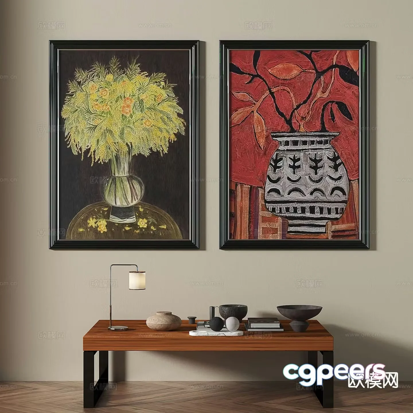Medieval style art painting flower painting decorative painting 3D model