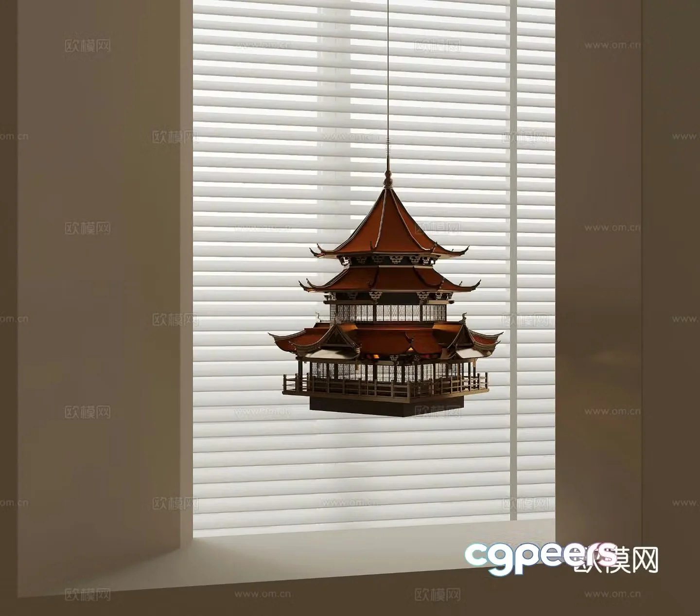 New Chinese style ancient building chandelier 3D model