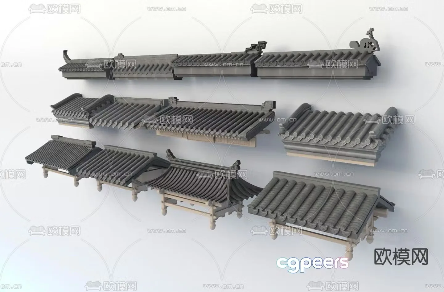 Chinese eaves roof tile ridge 3d model