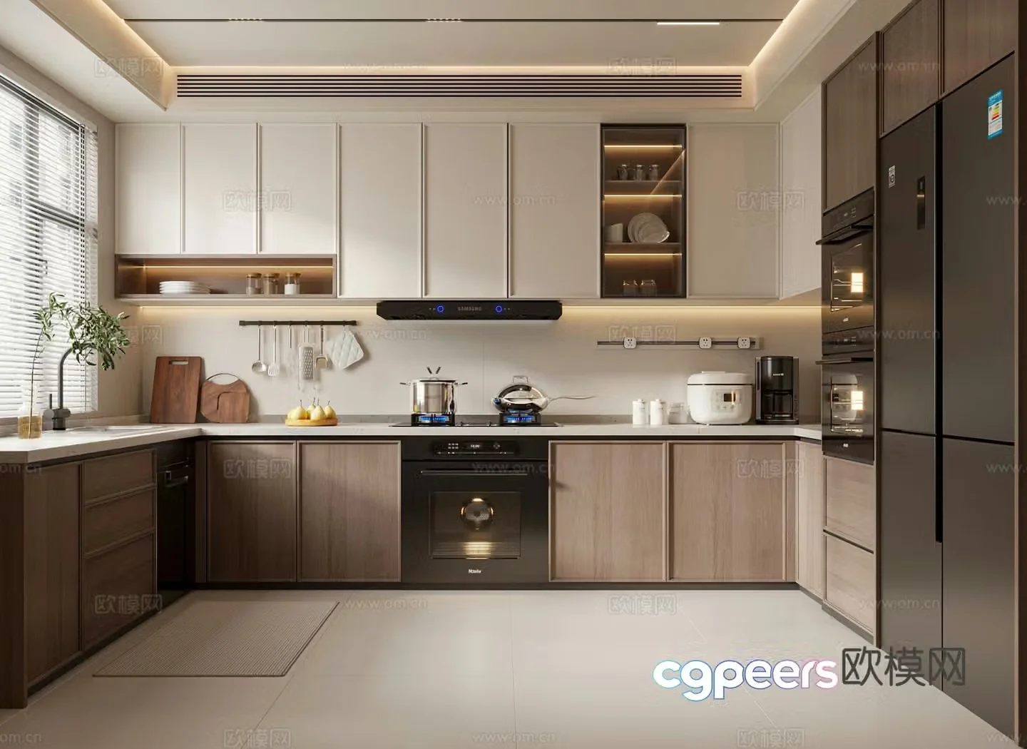 New Chinese style kitchen Chinese style kitchen cabinets kitchen supplies kitchen appliances refrigerator 3d model