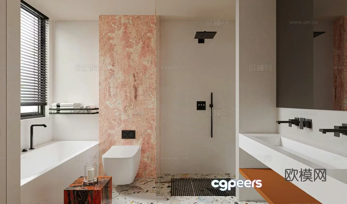 Modern home bathroom shower room floating toilet bathtub washbasin bathroom mirror shower 3d model