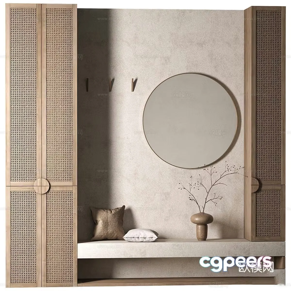 New Chinese style Wasabi Entrance Shoe Cabinet 3D Model