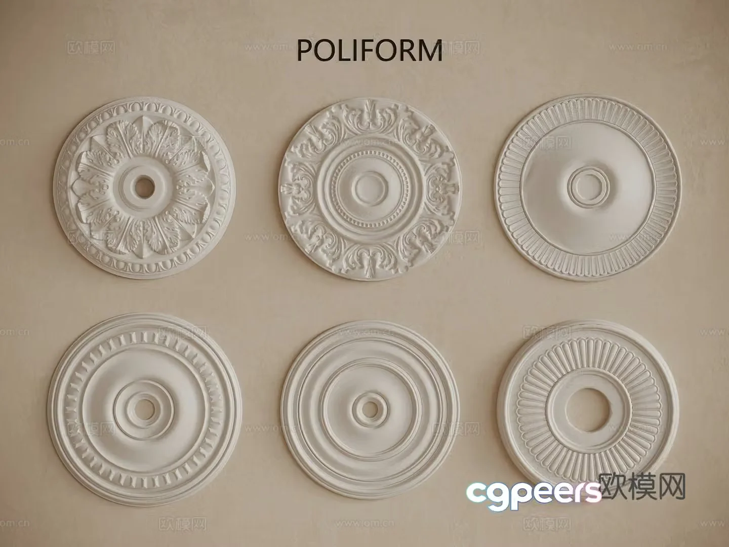 European style French carving gypsum components lamp plate 3d model