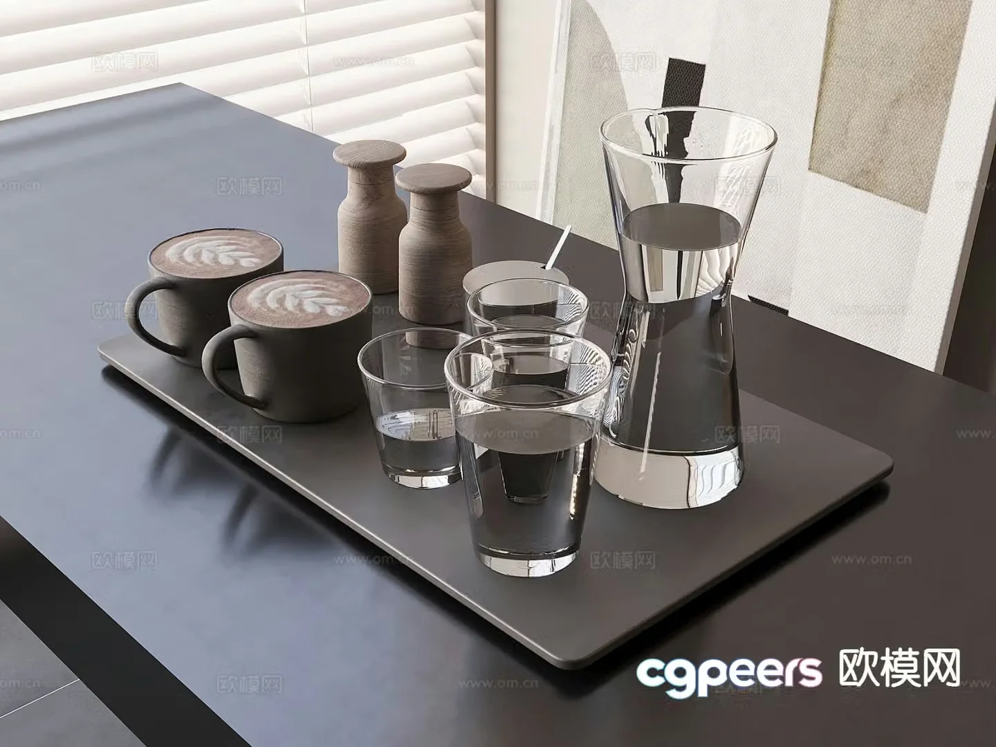 Water cup glass cup coffee cup tray latte art coffee 3d model