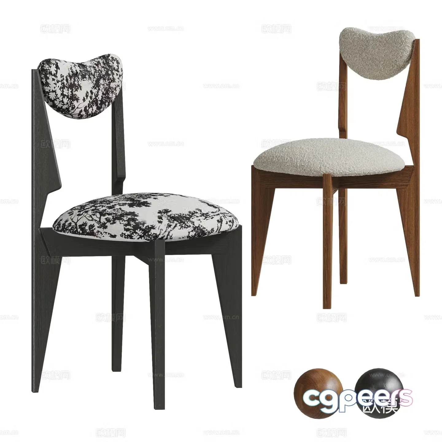 Medium style single chair combination French single chair combination Retro single chair dining chair 3D model