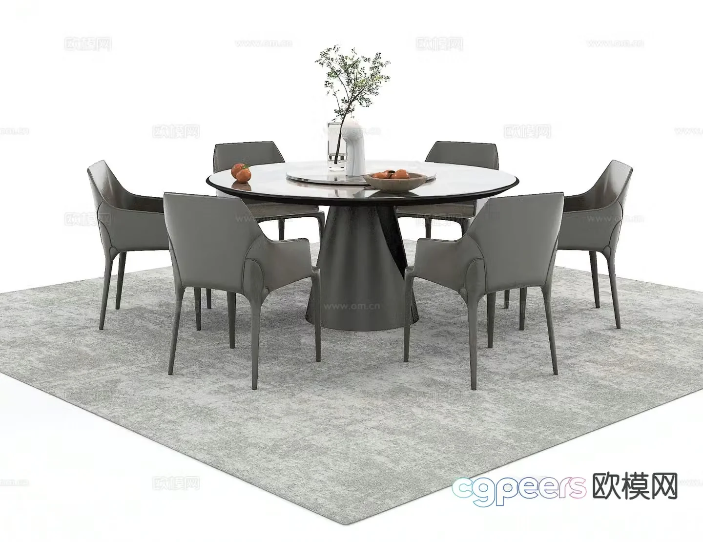 Modern dining table and chairs round dining table 3d model